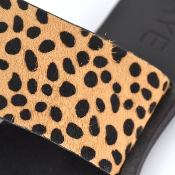 Raye Leopard Slides Sandals Flats Toe Ring Calf Hair Tan and Black Women's 37.5 - Picture 8 of 8